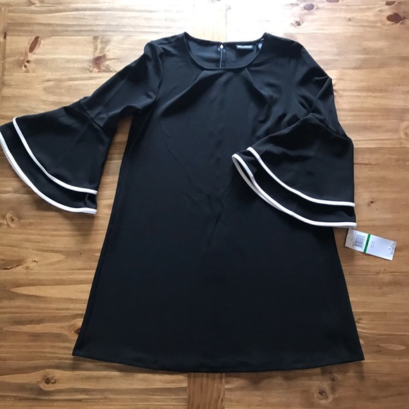 NWT: Nina Leonard black dress w/bell sleeves Sz. L - Picture 3 of 10